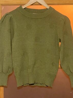 Philosophy Olive Green Textured Dot Puff-Sleeve Sweater